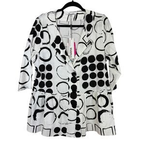 NWT Violet Ruby White Black Polka Dot Ruffle Swing Top L